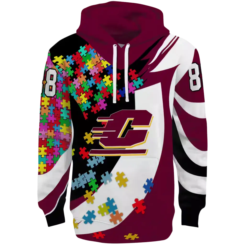 customized central michigan chippewas puzzle pieces maroon hoodie best selling customized central michigan chippewas puzzle pieces maroon hoodie best selling