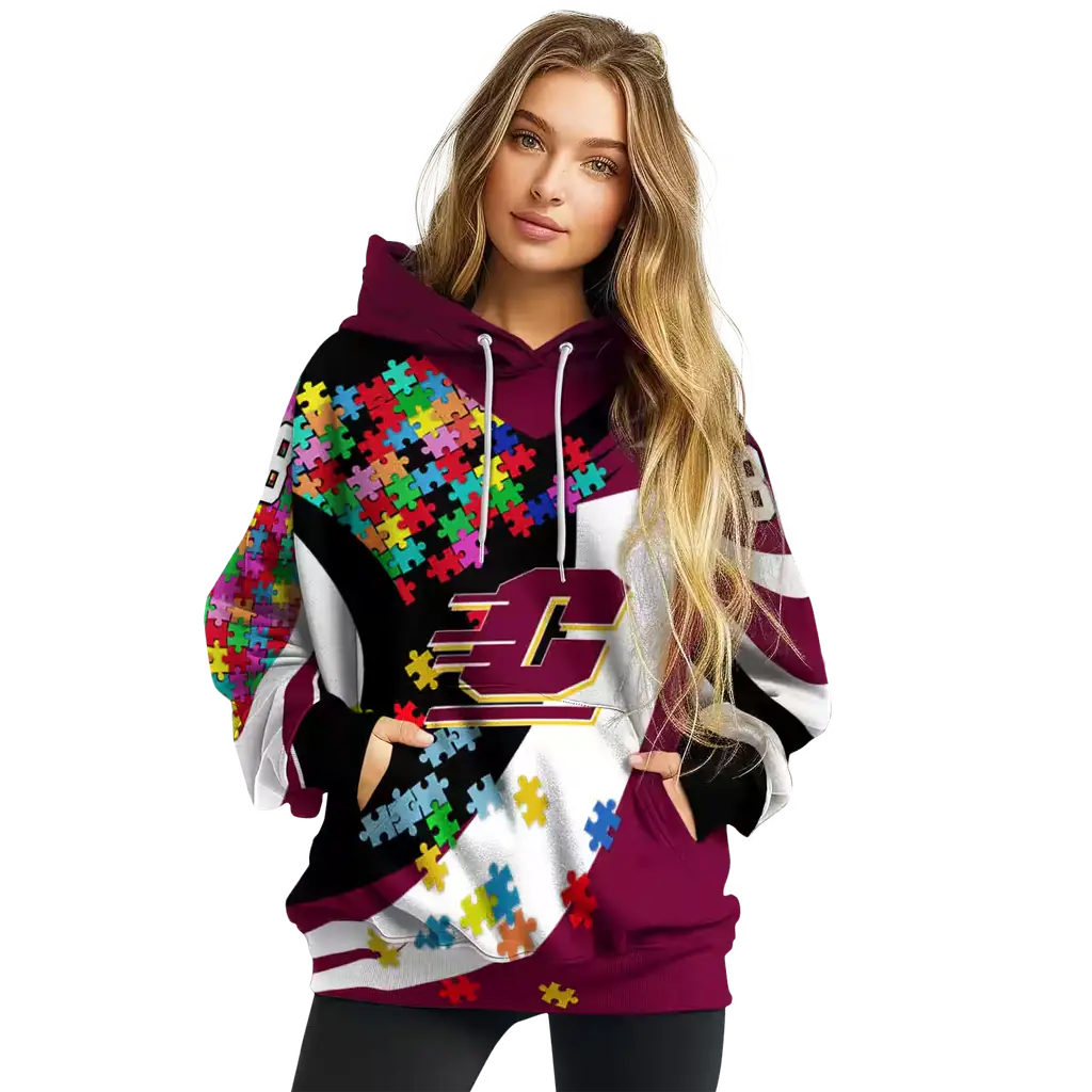customized central michigan chippewas puzzle pieces maroon hoodie high quality customized central michigan chippewas puzzle pieces maroon hoodie high quality