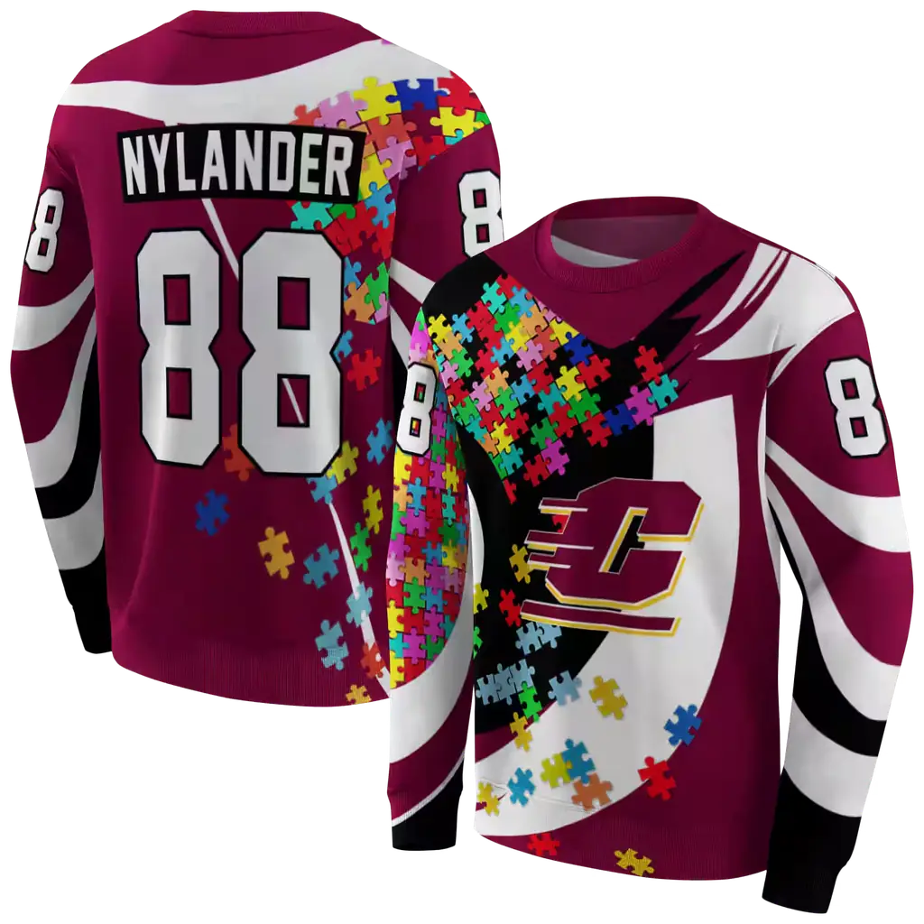 customized central michigan chippewas puzzle pieces maroon hoodie premium grade customized central michigan chippewas puzzle pieces maroon hoodie premium grade