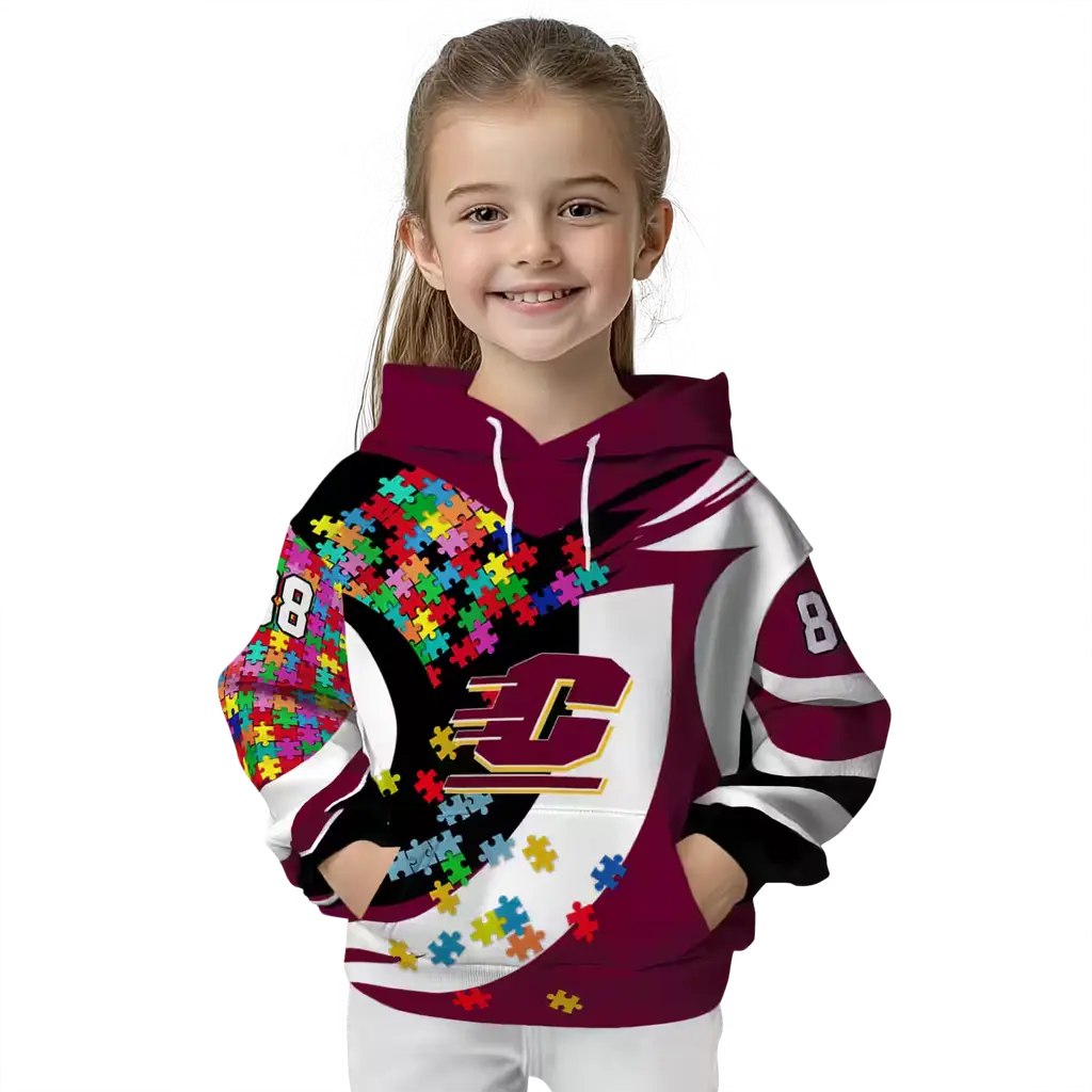 customized central michigan chippewas puzzle pieces maroon hoodie top rated customized central michigan chippewas puzzle pieces maroon hoodie top rated