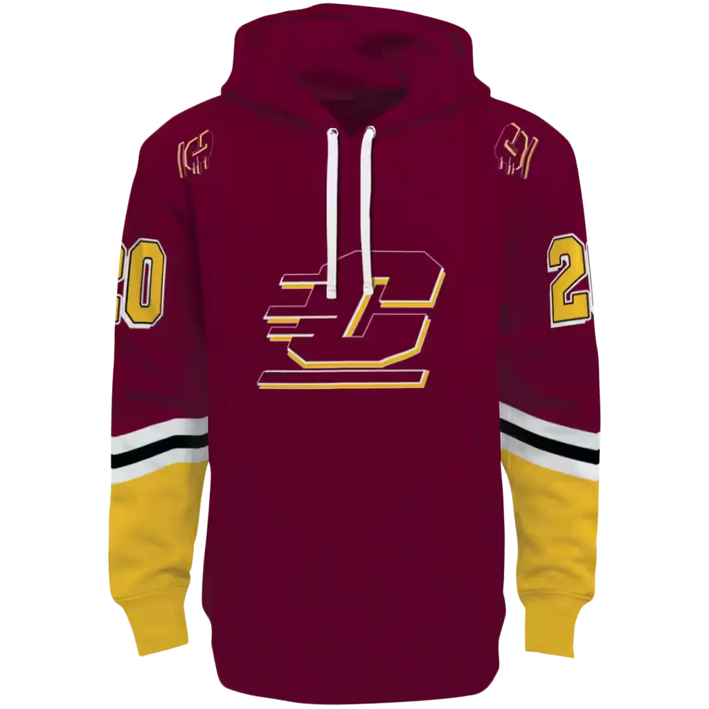 customized central michigan chippewas striped sleeves maroon hoodie best selling customized central michigan chippewas striped sleeves maroon hoodie best selling