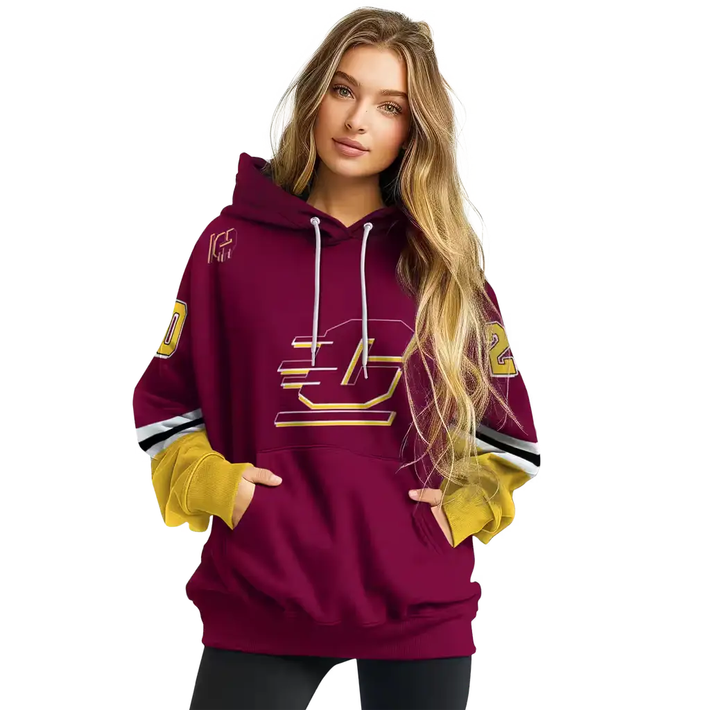 customized central michigan chippewas striped sleeves maroon hoodie high quality customized central michigan chippewas striped sleeves maroon hoodie high quality