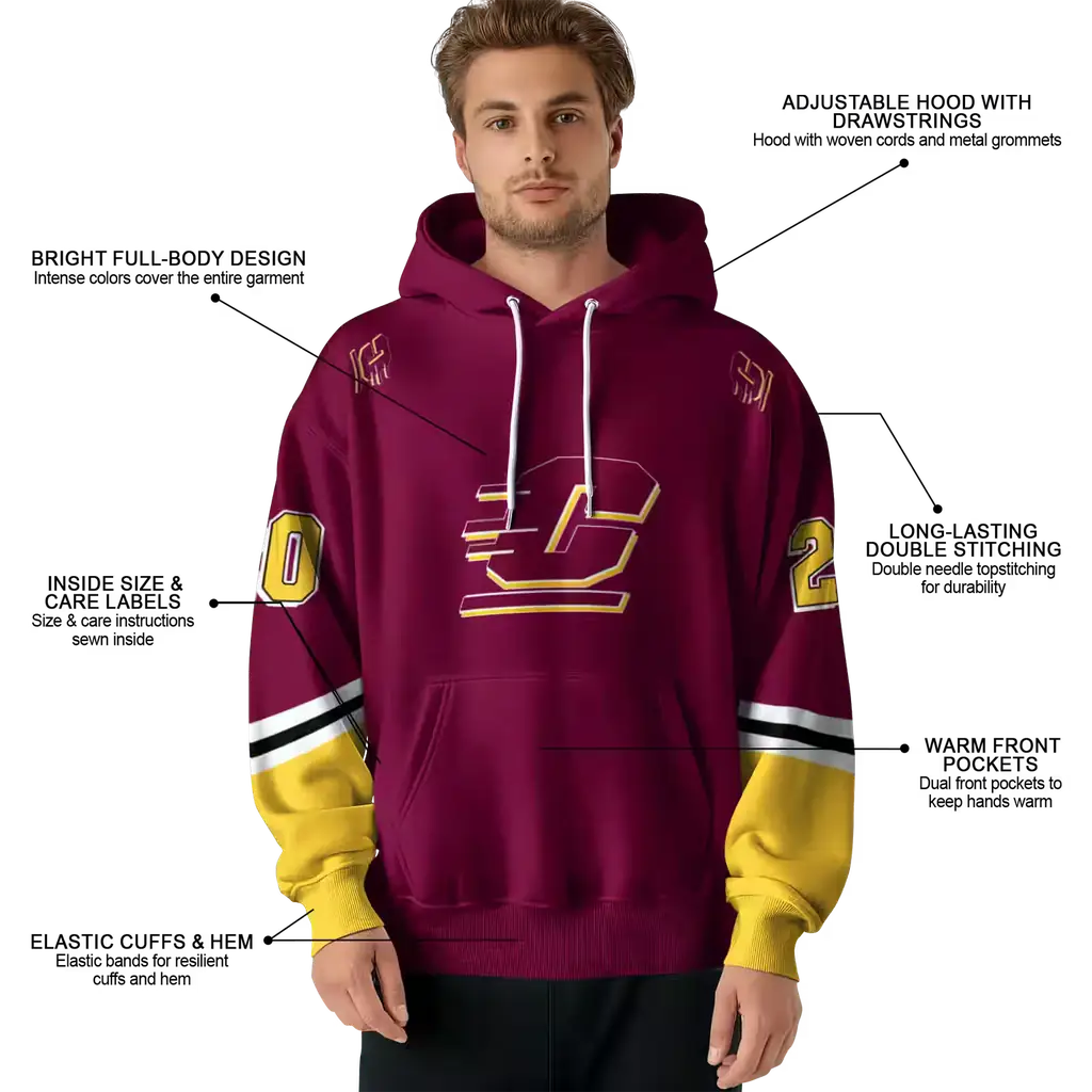 customized central michigan chippewas striped sleeves maroon hoodie latest model customized central michigan chippewas striped sleeves maroon hoodie latest model