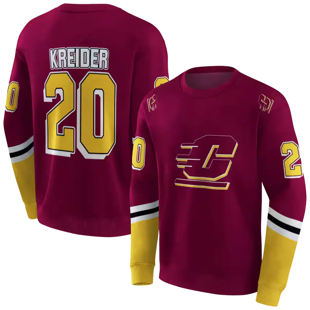 customized central michigan chippewas striped sleeves maroon hoodie premium grade customized central michigan chippewas striped sleeves maroon hoodie premium grade