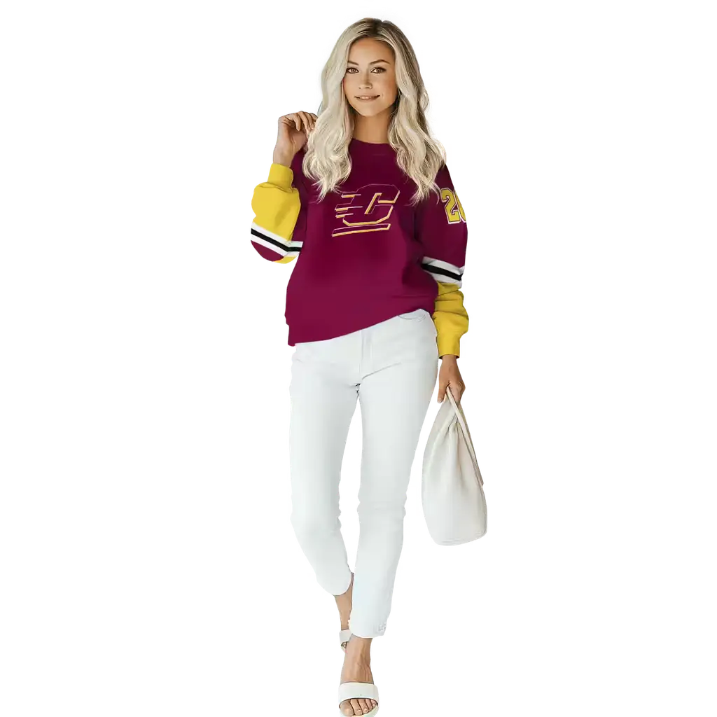 customized central michigan chippewas striped sleeves maroon hoodie trendy customized central michigan chippewas striped sleeves maroon hoodie trendy