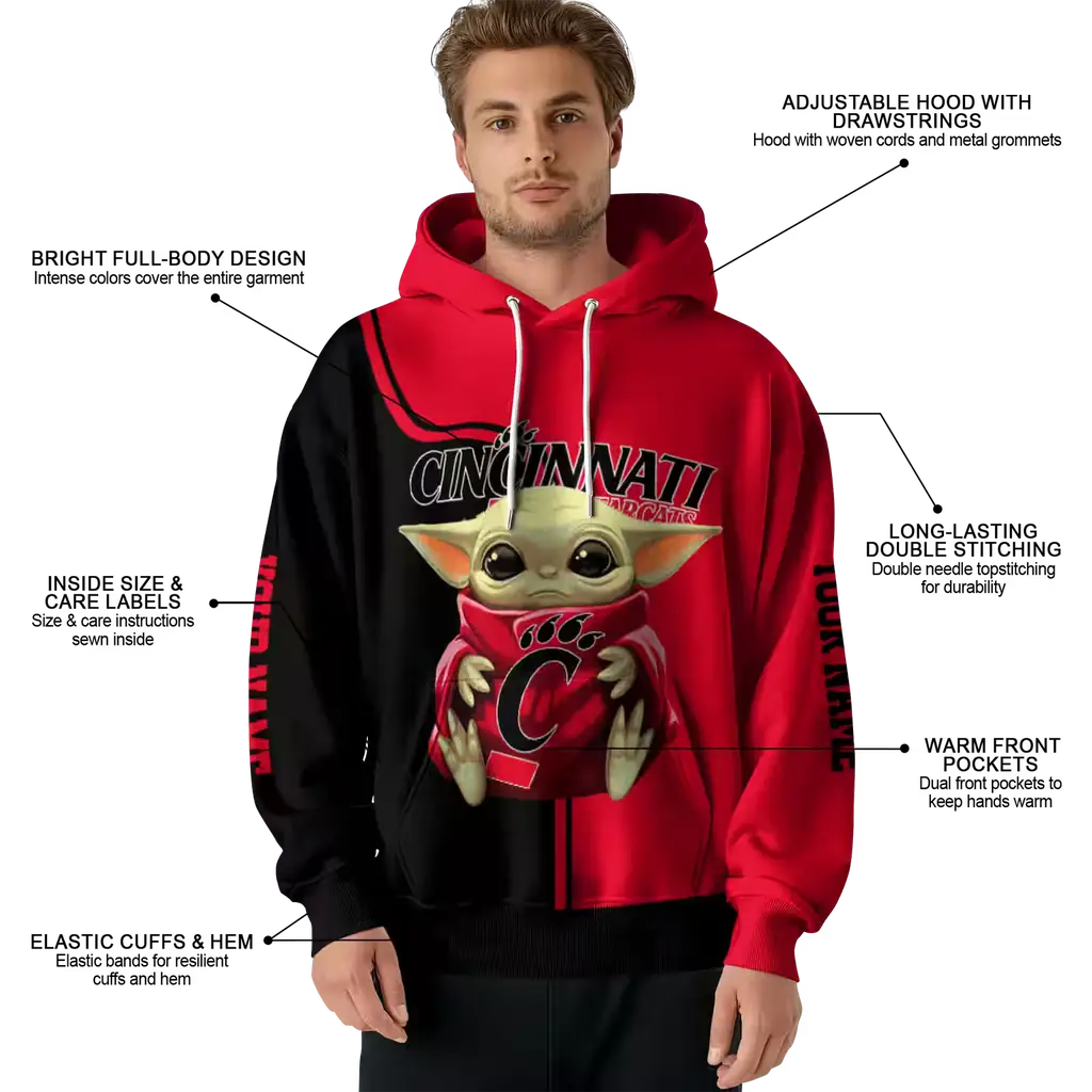 customized cincinnati bearcats baby yoda red black hoodie latest model customized cincinnati bearcats baby yoda red black hoodie latest model