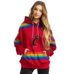 customized cincinnati bearcats rainbow stripes red hoodie best selling