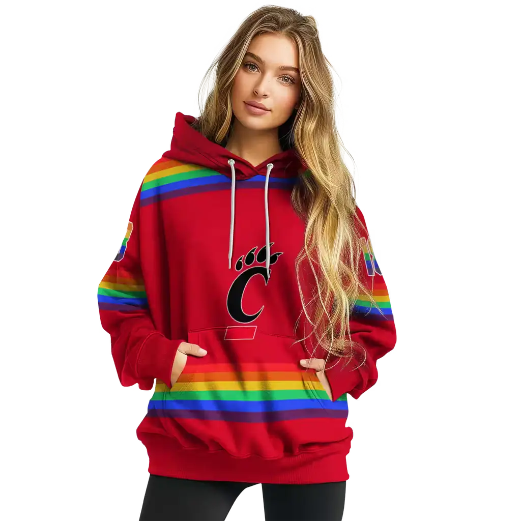 customized cincinnati bearcats rainbow stripes red hoodie high quality customized cincinnati bearcats rainbow stripes red hoodie high quality