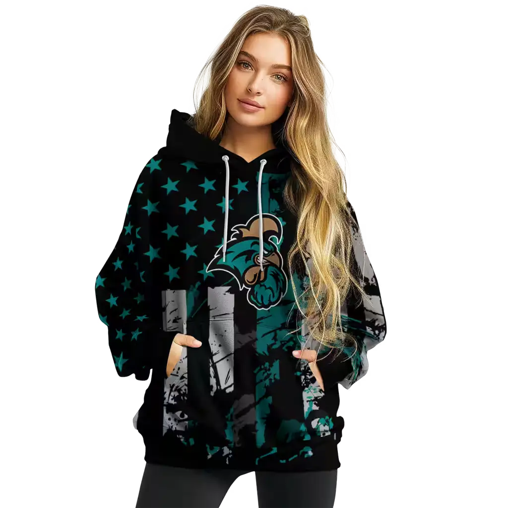 customized coastal carolina chanticleers distressed flag green black hoodie high quality customized coastal carolina chanticleers distressed flag green black hoodie high quality