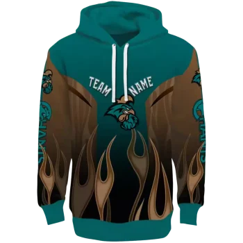 customized coastal carolina chanticleers flame design green hoodie best selling