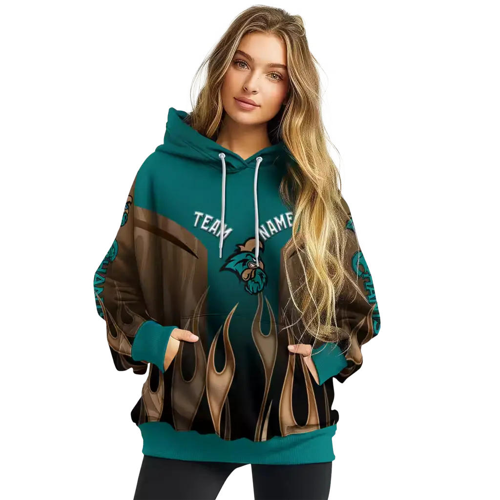 customized coastal carolina chanticleers flame design green hoodie high quality customized coastal carolina chanticleers flame design green hoodie high quality