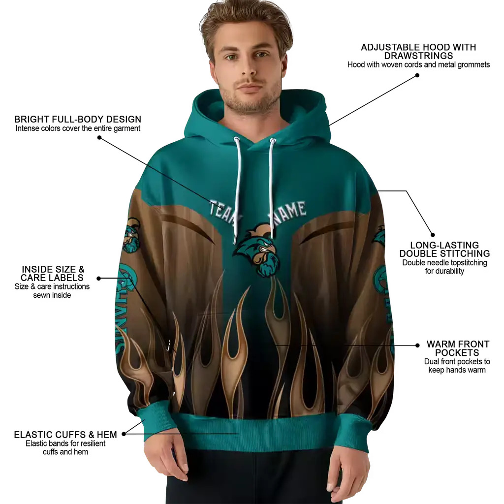 customized coastal carolina chanticleers flame design green hoodie latest model customized coastal carolina chanticleers flame design green hoodie latest model