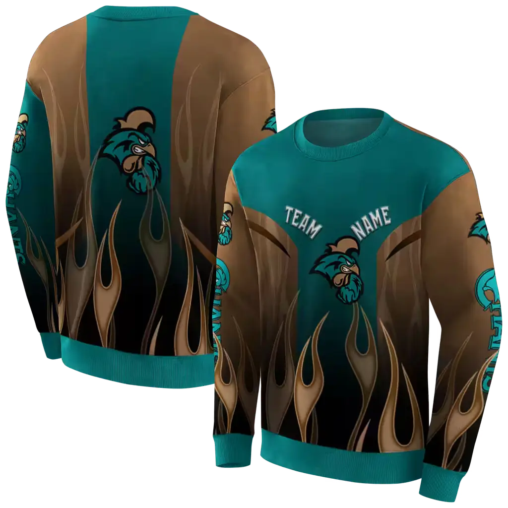 customized coastal carolina chanticleers flame design green hoodie premium grade customized coastal carolina chanticleers flame design green hoodie premium grade
