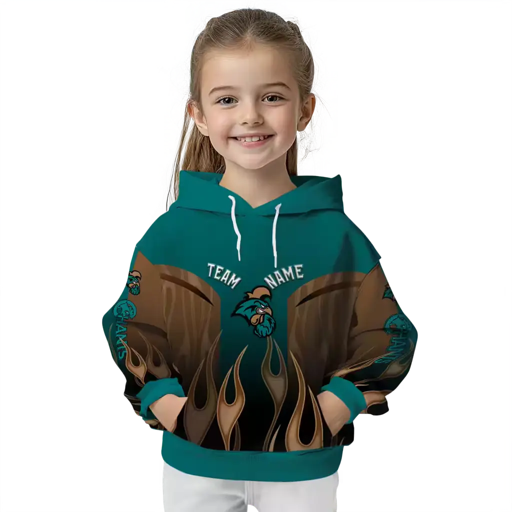 customized coastal carolina chanticleers flame design green hoodie top rated customized coastal carolina chanticleers flame design green hoodie top rated