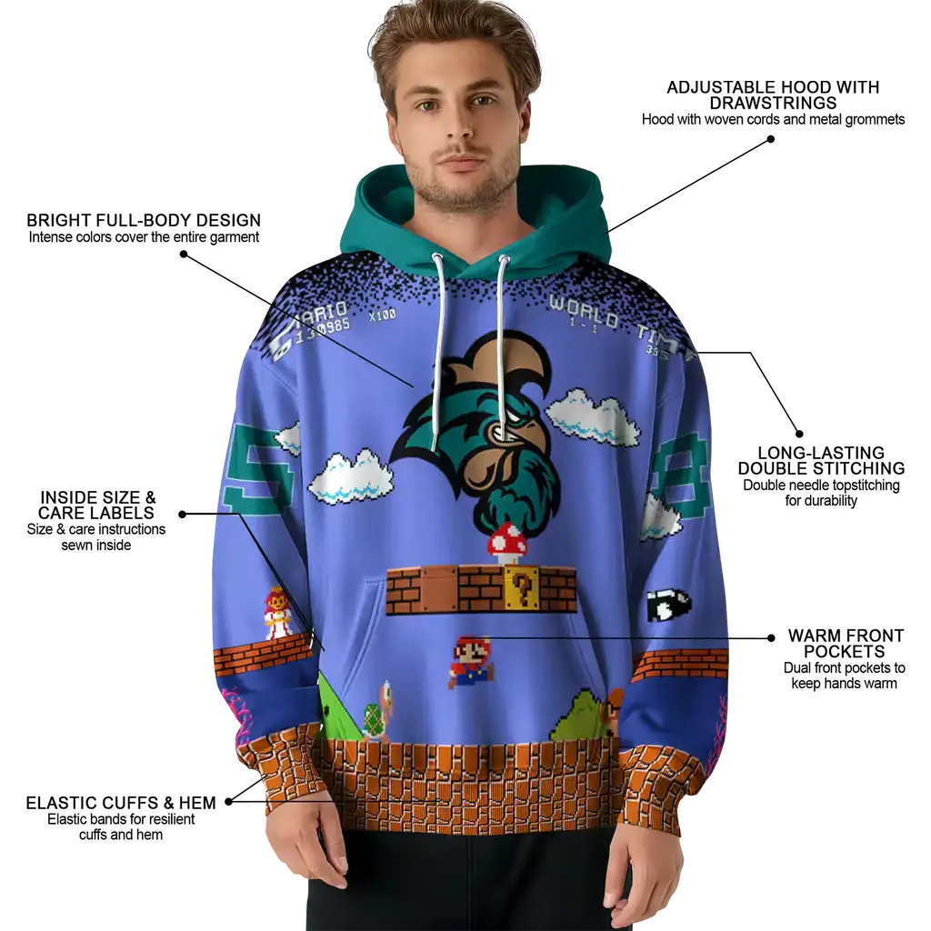 customized coastal carolina chanticleers mario blue black hoodie latest model customized coastal carolina chanticleers mario blue black hoodie latest model