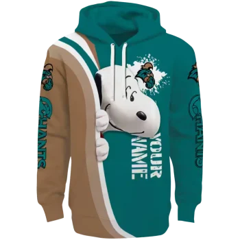 customized coastal carolina chanticleers peeking snoopy green hoodie best selling