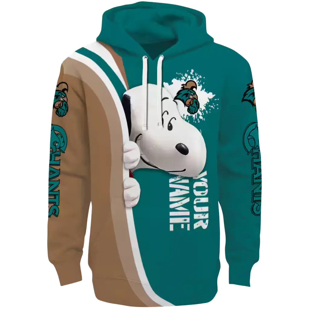 customized coastal carolina chanticleers peeking snoopy green hoodie best selling customized coastal carolina chanticleers peeking snoopy green hoodie best selling