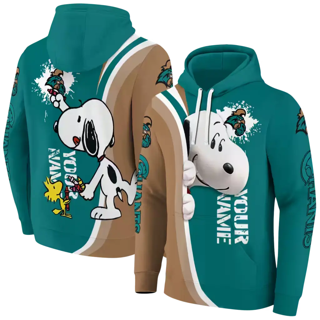customized coastal carolina chanticleers peeking snoopy green hoodie fashion forward customized coastal carolina chanticleers peeking snoopy green hoodie fashion forward