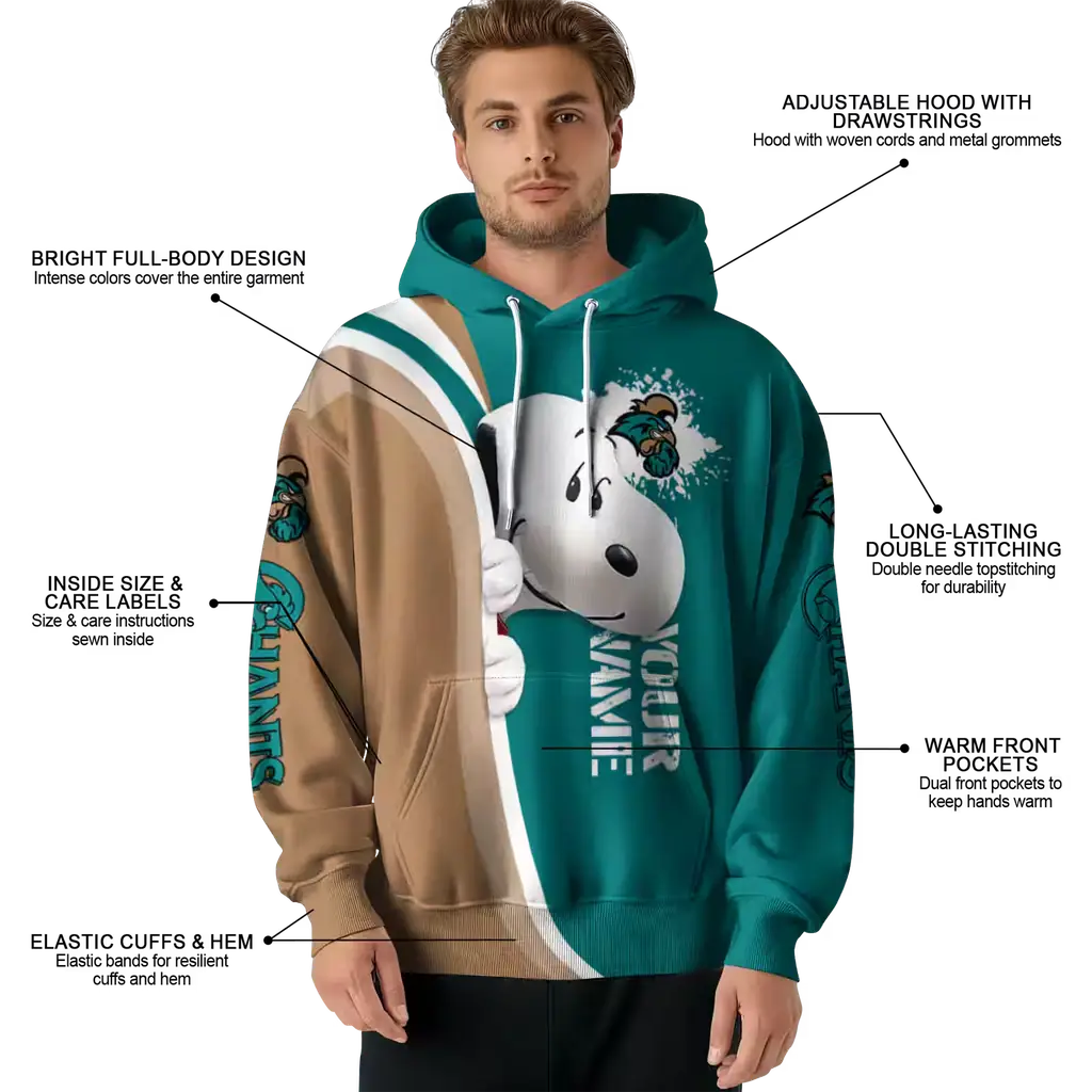 customized coastal carolina chanticleers peeking snoopy green hoodie latest model customized coastal carolina chanticleers peeking snoopy green hoodie latest model