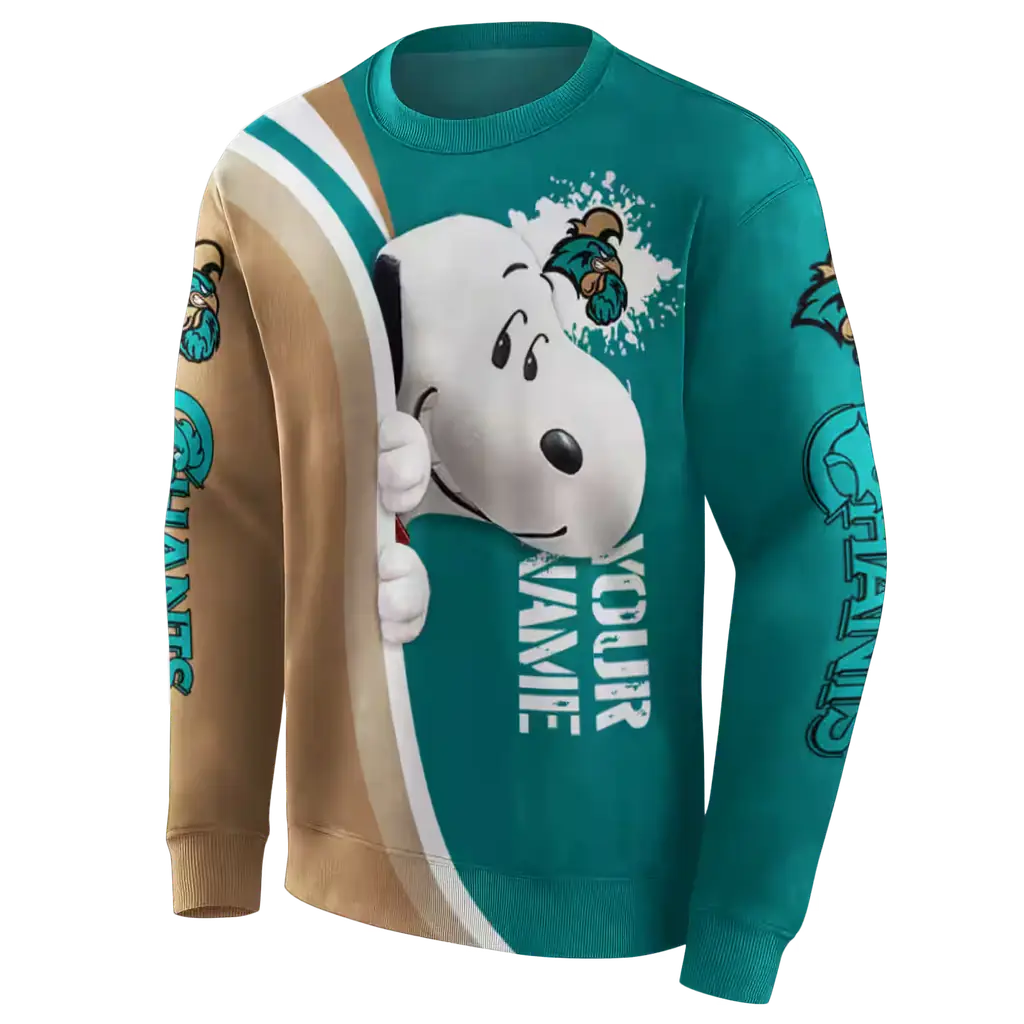 customized coastal carolina chanticleers peeking snoopy green hoodie new arrival customized coastal carolina chanticleers peeking snoopy green hoodie new arrival