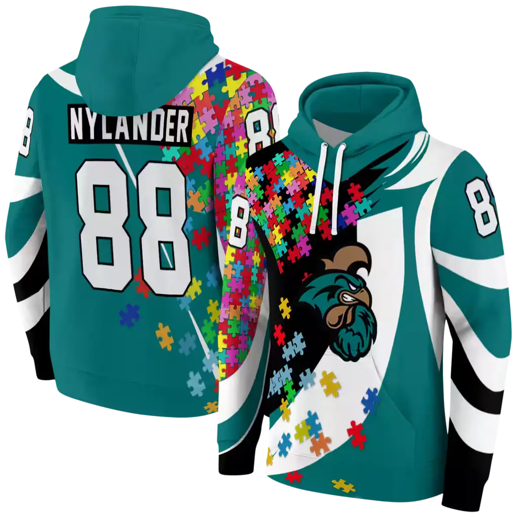 customized coastal carolina chanticleers puzzle pieces green hoodie fashion forward customized coastal carolina chanticleers puzzle pieces green hoodie fashion forward
