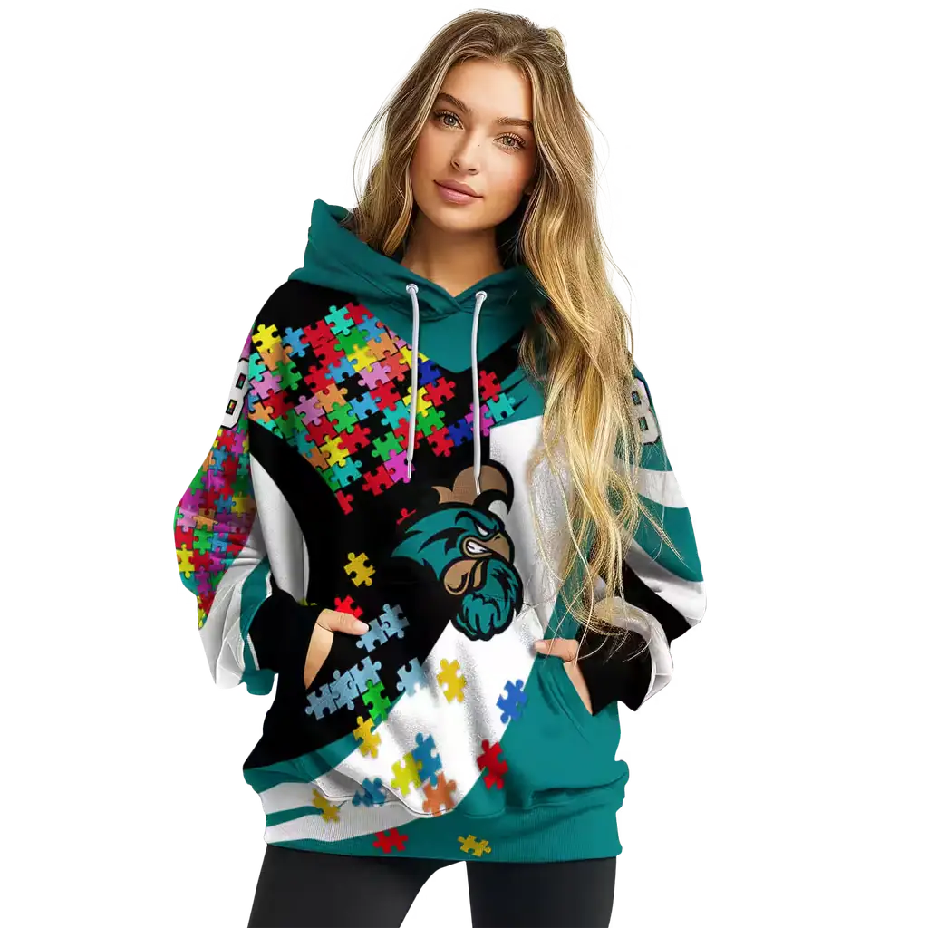 customized coastal carolina chanticleers puzzle pieces green hoodie high quality customized coastal carolina chanticleers puzzle pieces green hoodie high quality