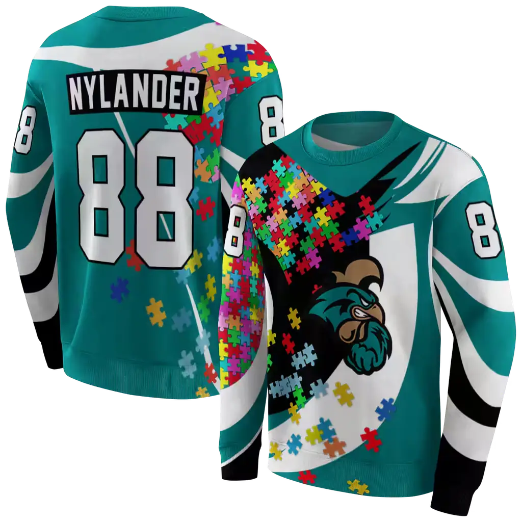 customized coastal carolina chanticleers puzzle pieces green hoodie premium grade customized coastal carolina chanticleers puzzle pieces green hoodie premium grade