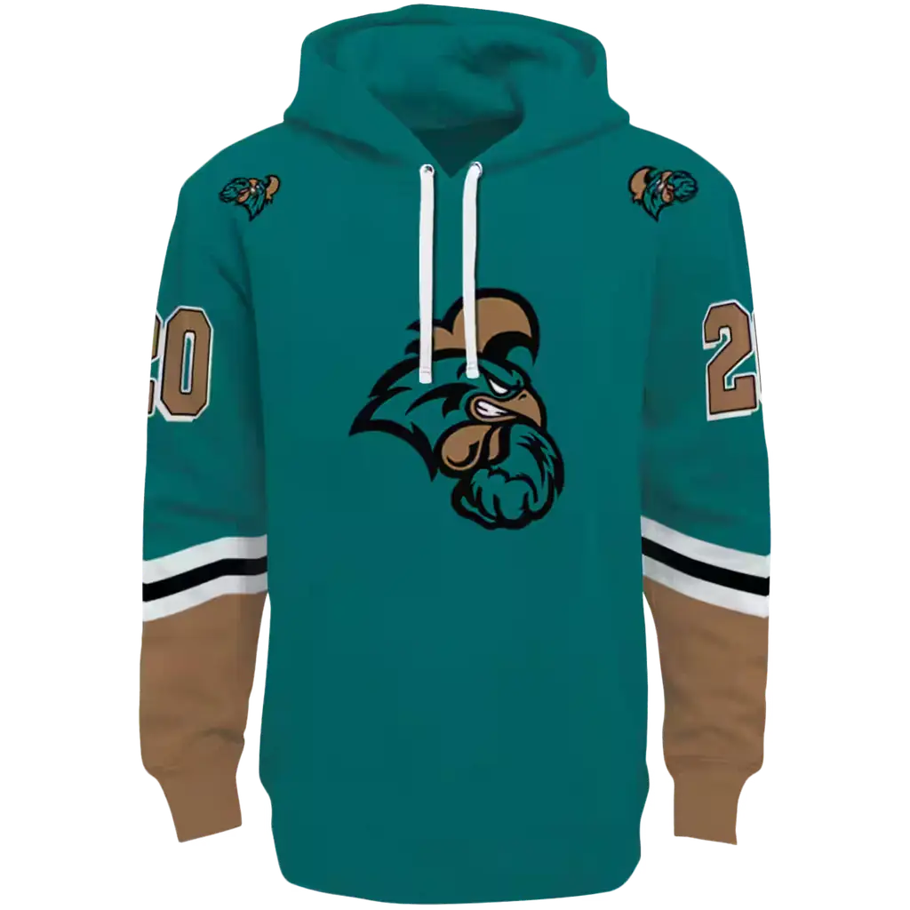 customized coastal carolina chanticleers striped sleeves green hoodie best selling customized coastal carolina chanticleers striped sleeves green hoodie best selling