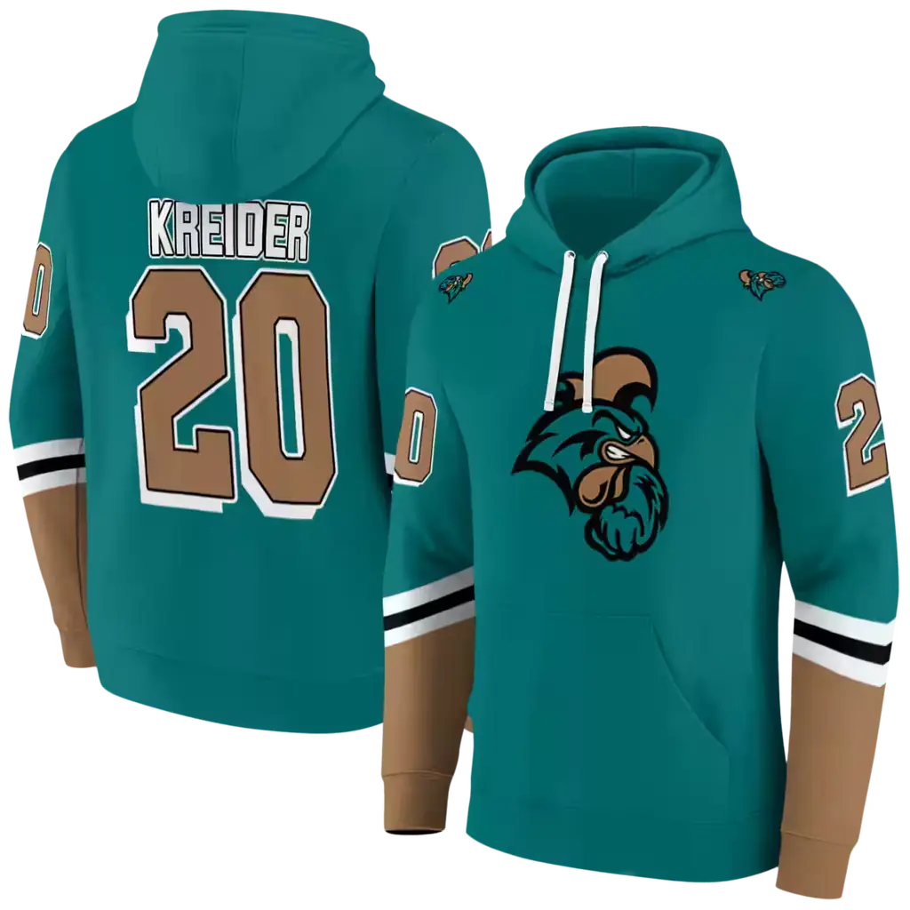 customized coastal carolina chanticleers striped sleeves green hoodie fashion forward customized coastal carolina chanticleers striped sleeves green hoodie fashion forward