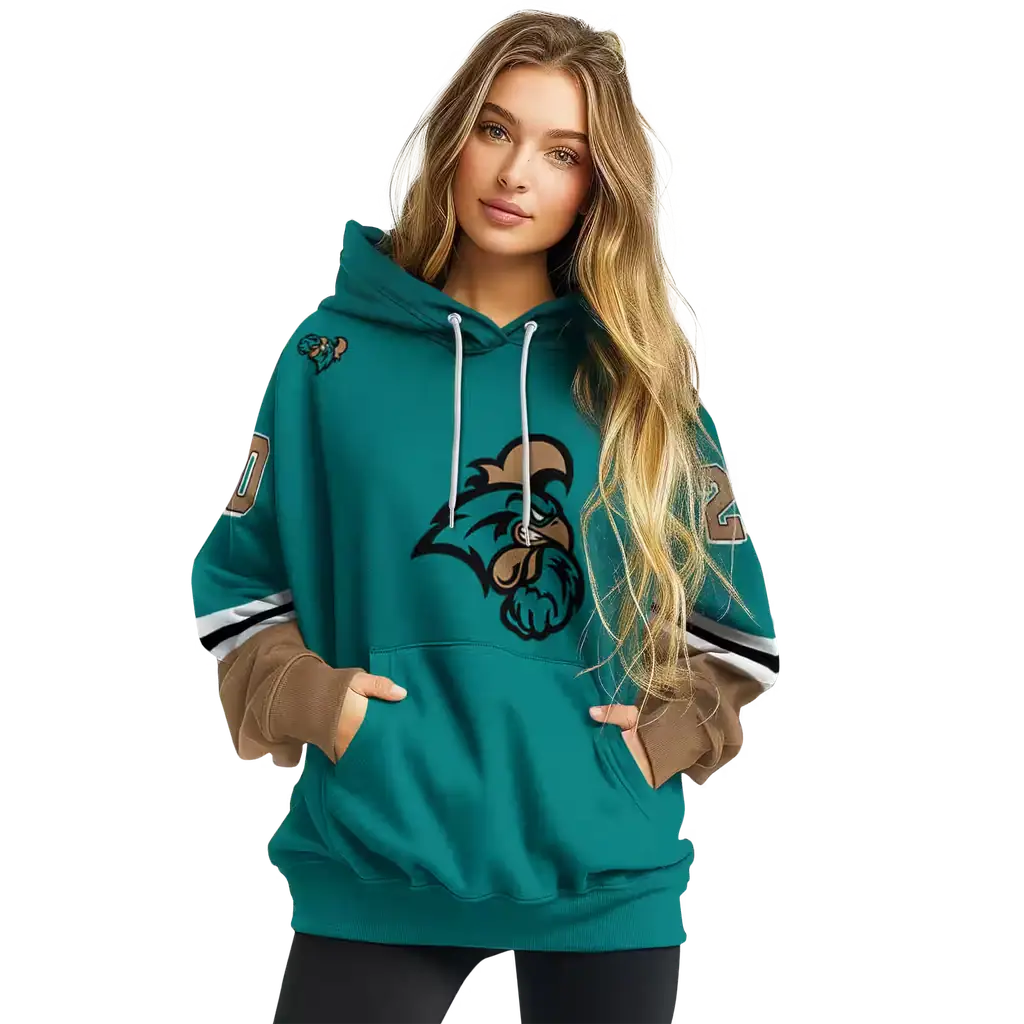 customized coastal carolina chanticleers striped sleeves green hoodie high quality customized coastal carolina chanticleers striped sleeves green hoodie high quality