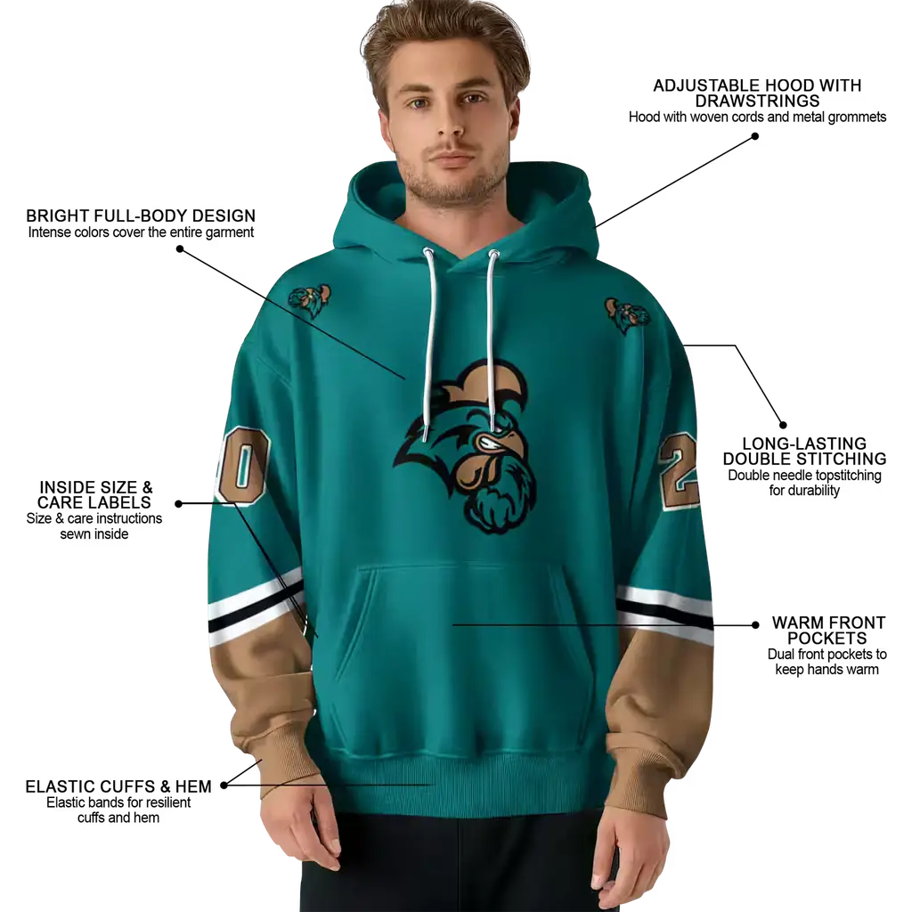 customized coastal carolina chanticleers striped sleeves green hoodie latest model customized coastal carolina chanticleers striped sleeves green hoodie latest model