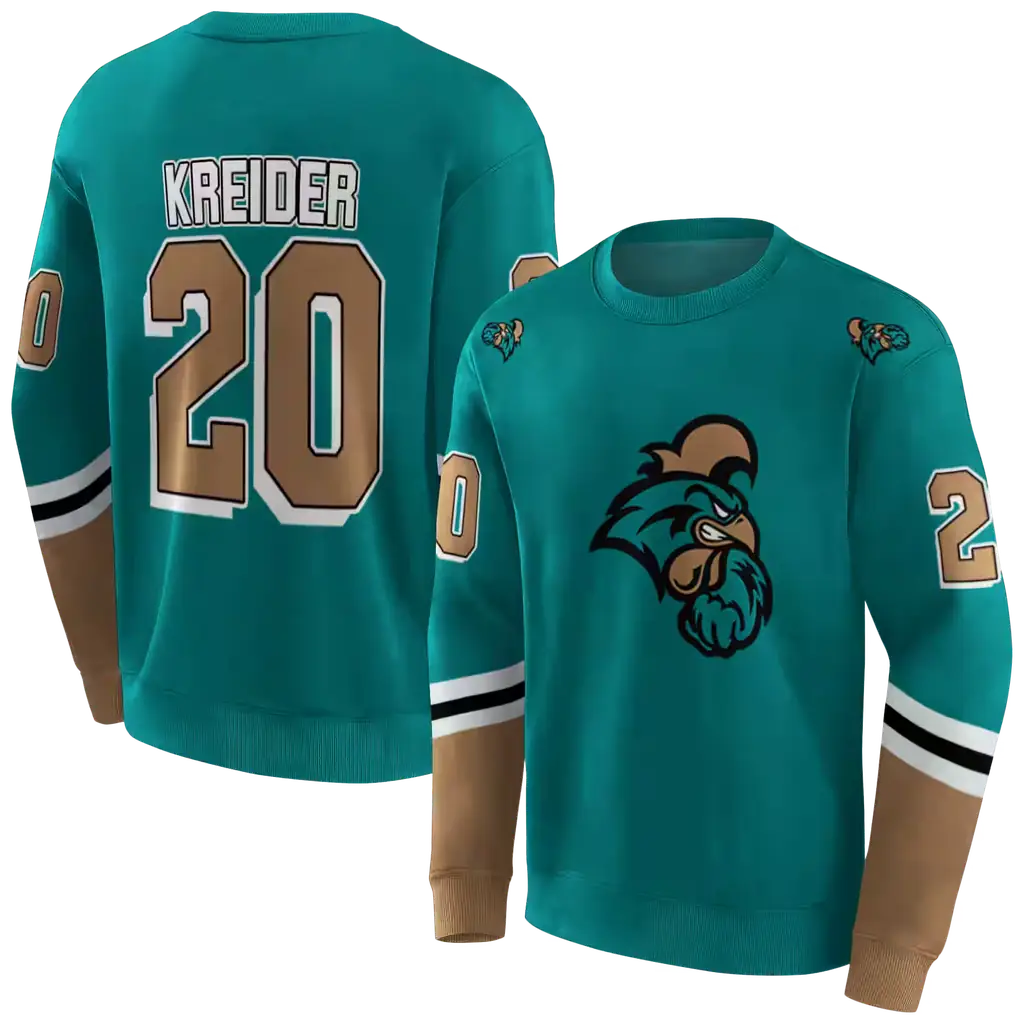 customized coastal carolina chanticleers striped sleeves green hoodie premium grade customized coastal carolina chanticleers striped sleeves green hoodie premium grade