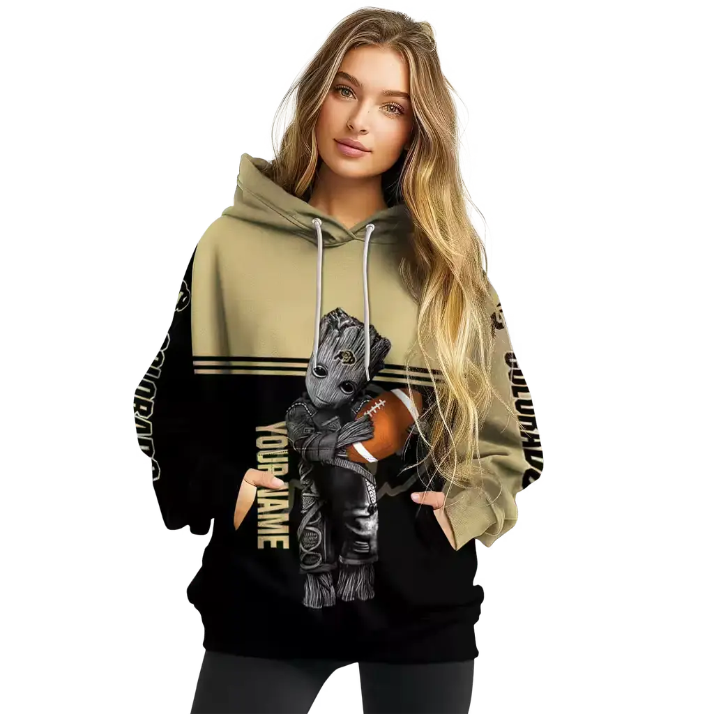 customized colorado buffaloes baby groot gold black hoodie high quality customized colorado buffaloes baby groot gold black hoodie high quality