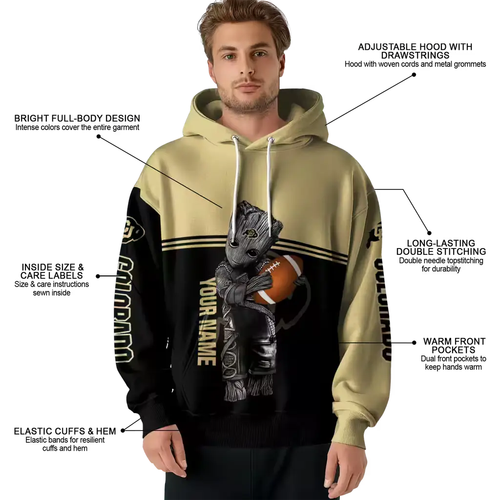 customized colorado buffaloes baby groot gold black hoodie latest model customized colorado buffaloes baby groot gold black hoodie latest model