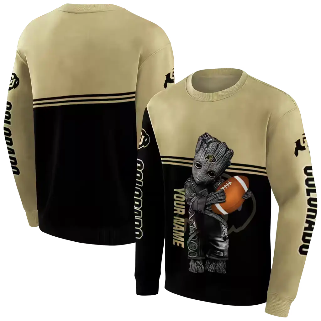 customized colorado buffaloes baby groot gold black hoodie premium grade customized colorado buffaloes baby groot gold black hoodie premium grade