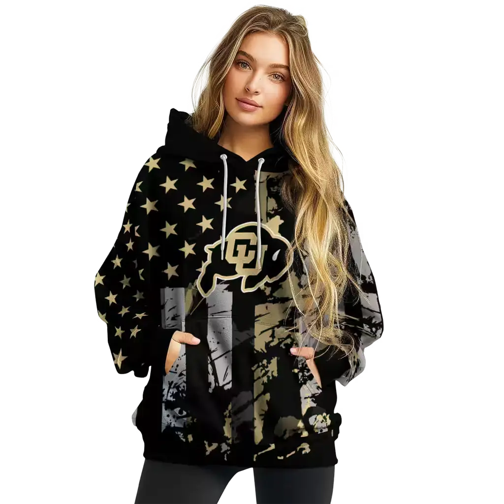 customized colorado buffaloes distressed flag gold black hoodie high quality customized colorado buffaloes distressed flag gold black hoodie high quality