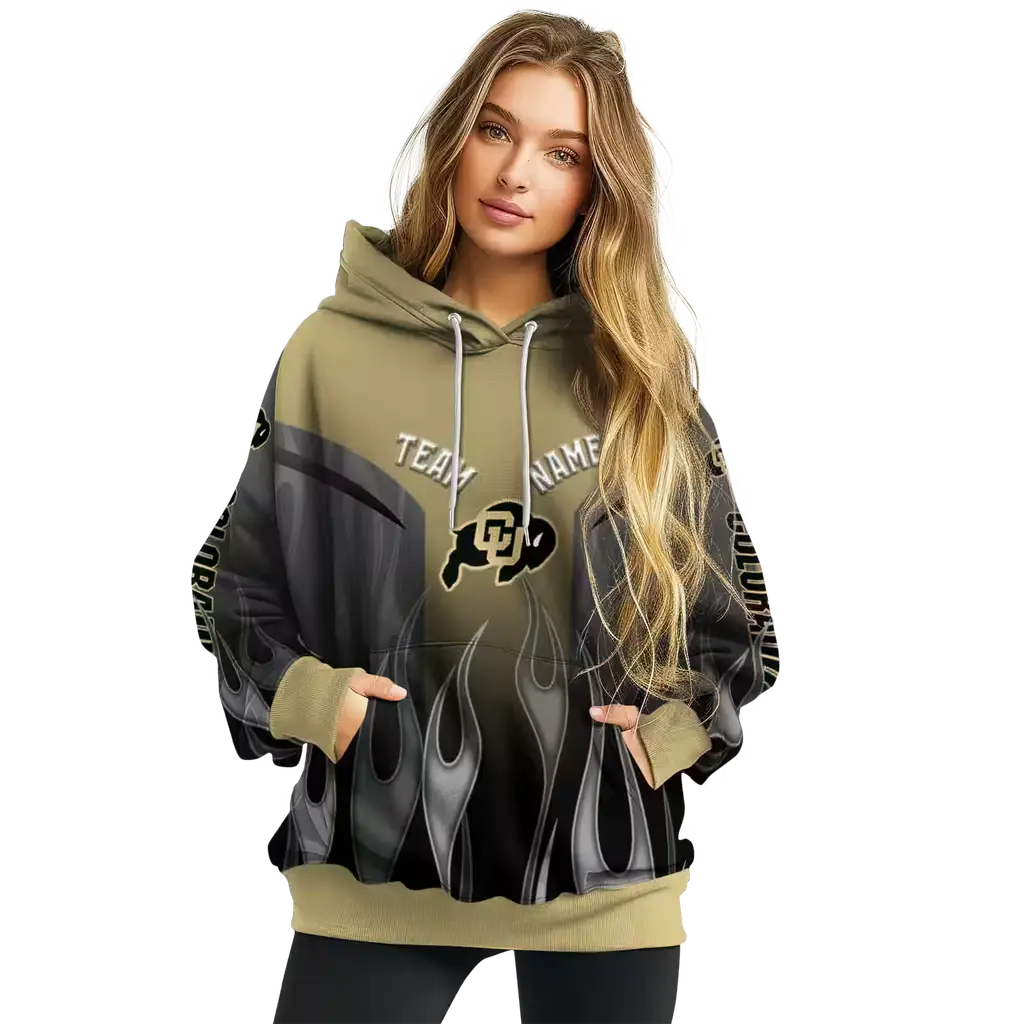 customized colorado buffaloes flame design gold hoodie high quality customized colorado buffaloes flame design gold hoodie high quality