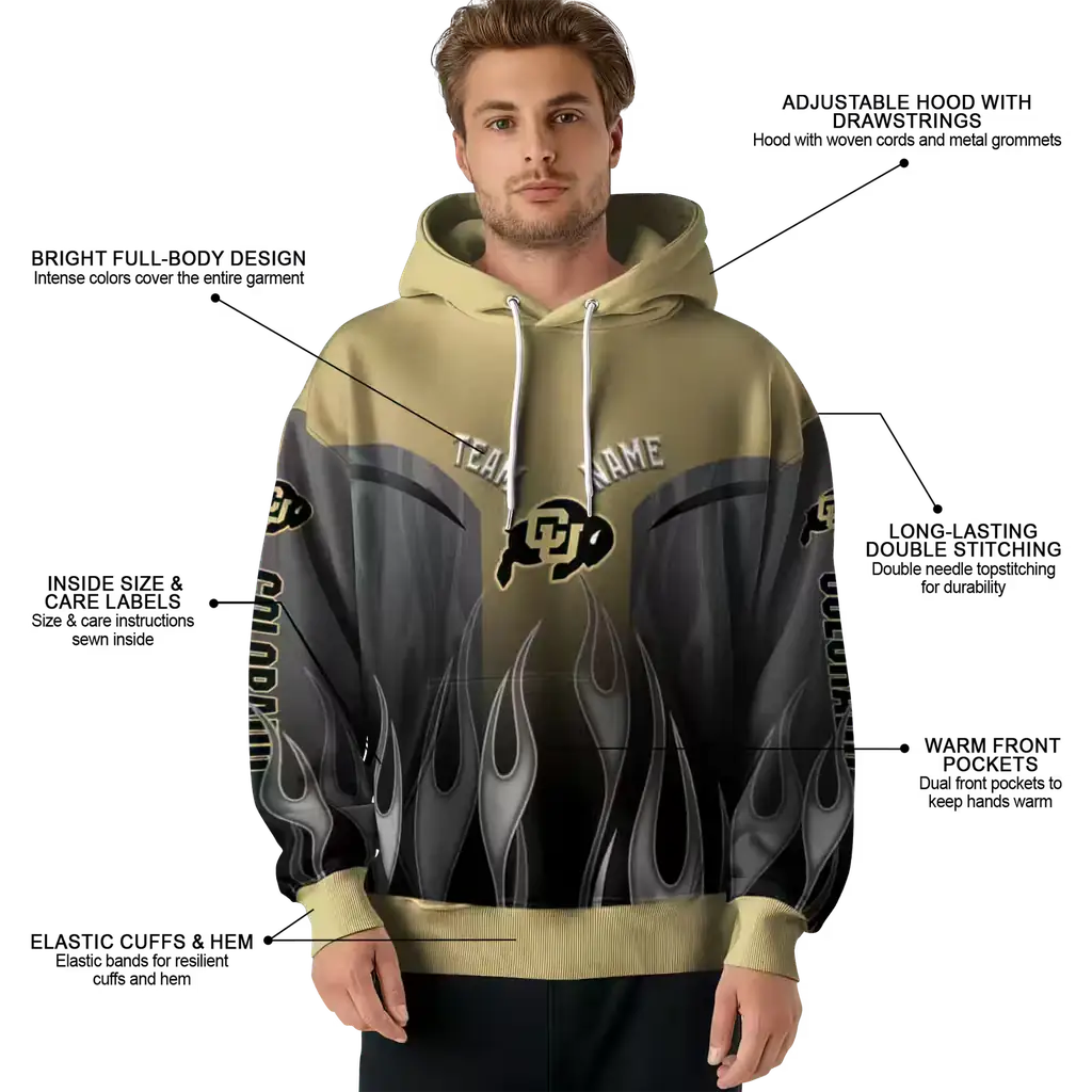 customized colorado buffaloes flame design gold hoodie latest model customized colorado buffaloes flame design gold hoodie latest model