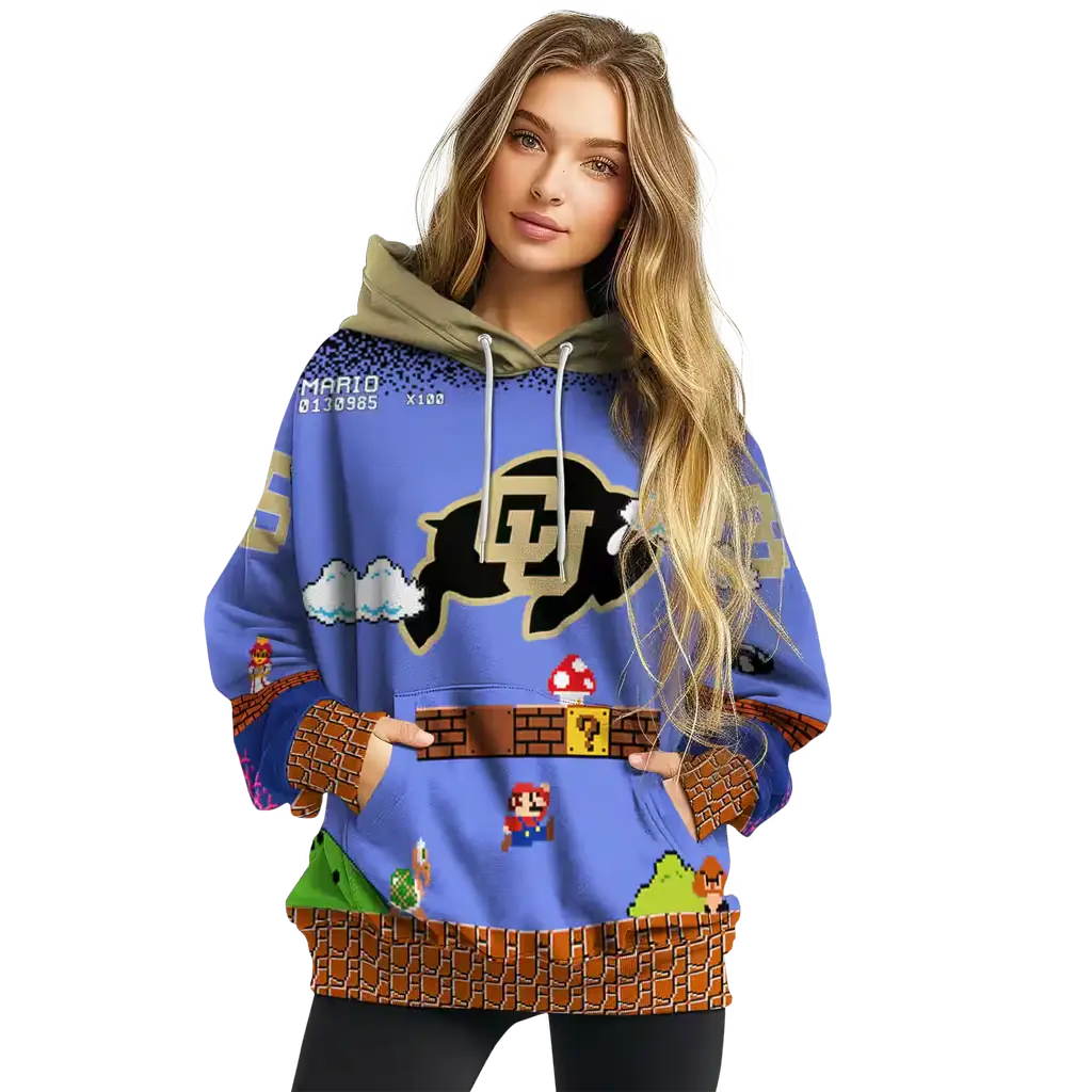 customized colorado buffaloes mario blue black hoodie high quality customized colorado buffaloes mario blue black hoodie high quality
