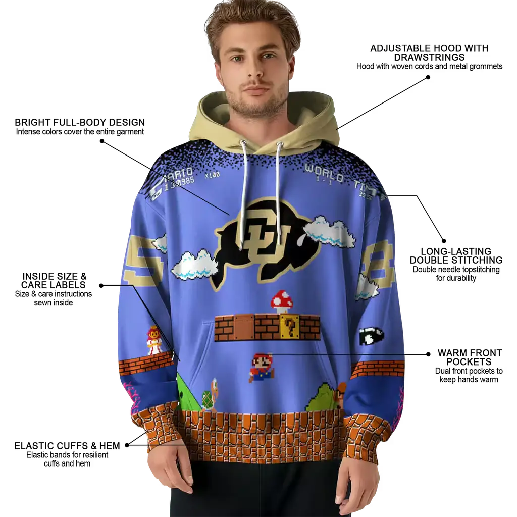customized colorado buffaloes mario blue black hoodie latest model customized colorado buffaloes mario blue black hoodie latest model