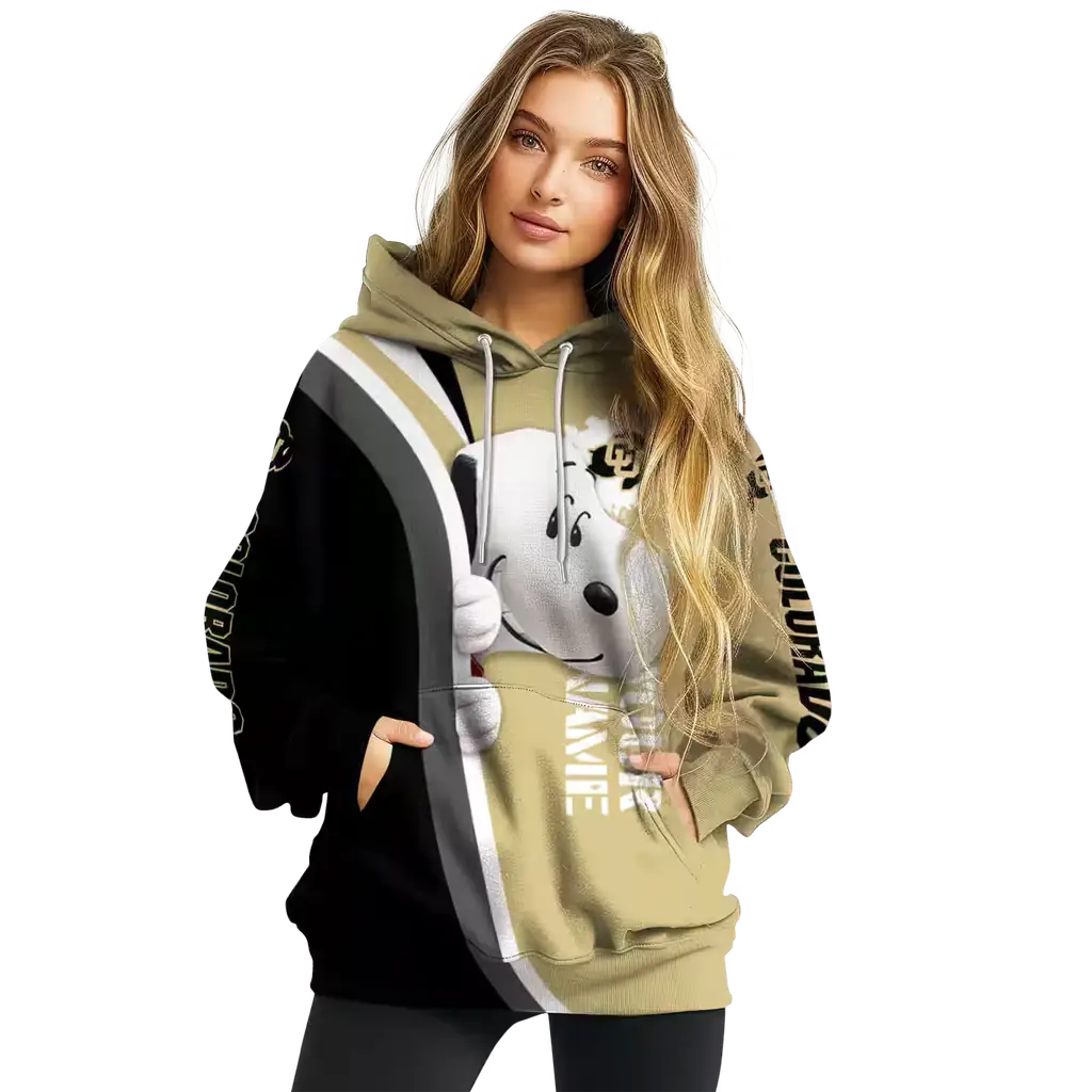 customized colorado buffaloes peeking snoopy gold hoodie high quality customized colorado buffaloes peeking snoopy gold hoodie high quality