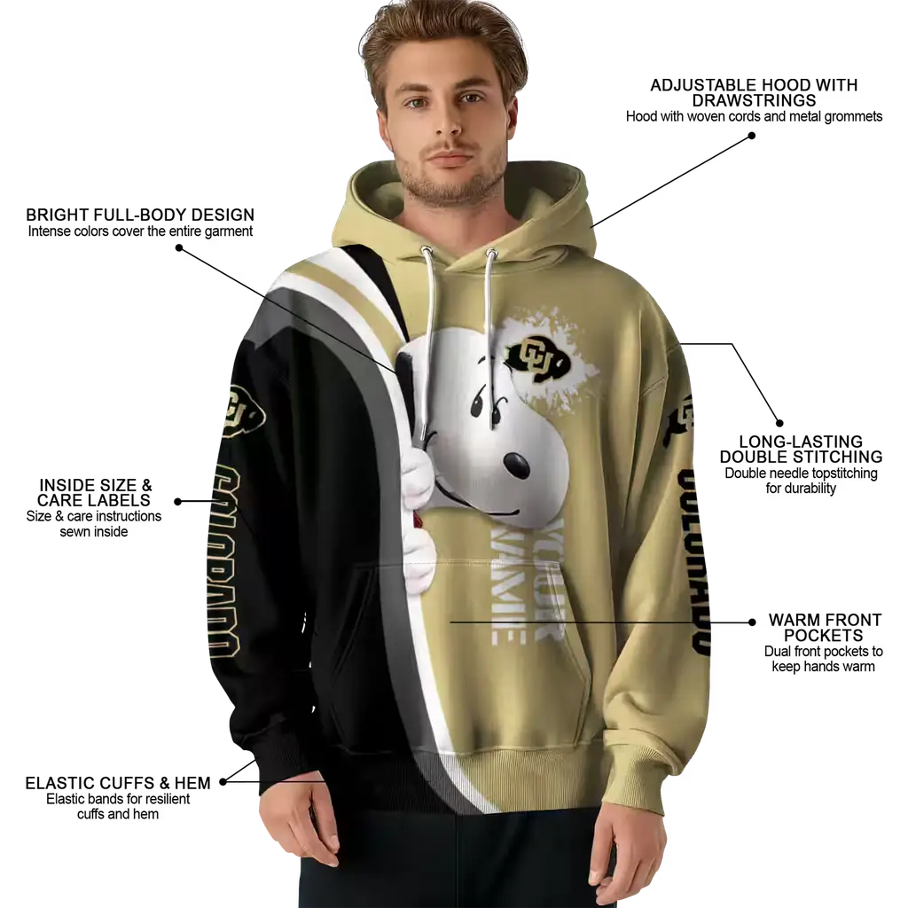 customized colorado buffaloes peeking snoopy gold hoodie latest model customized colorado buffaloes peeking snoopy gold hoodie latest model