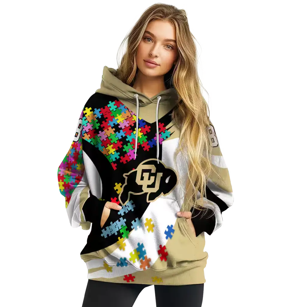 customized colorado buffaloes puzzle pieces gold hoodie high quality customized colorado buffaloes puzzle pieces gold hoodie high quality