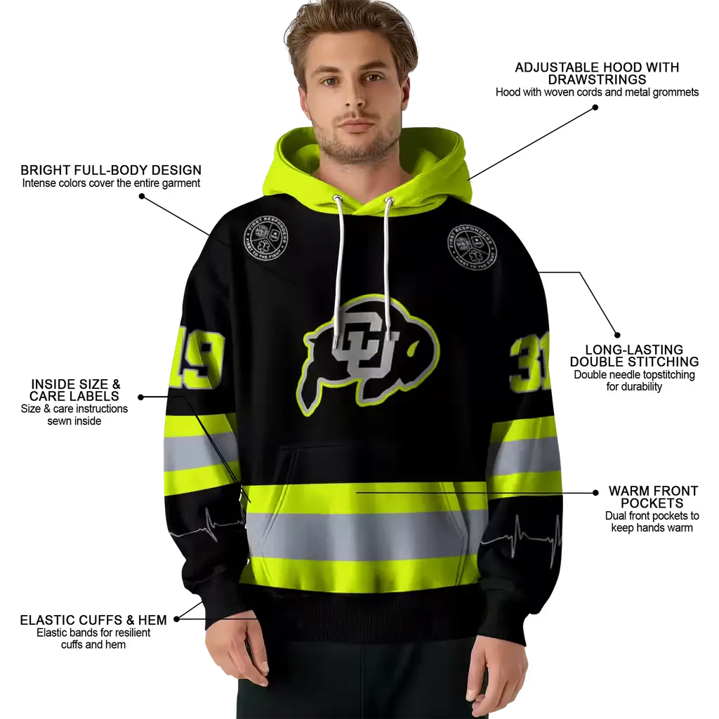 customized colorado buffaloes safety motif black neon green hoodie latest model customized colorado buffaloes safety motif black neon green hoodie latest model