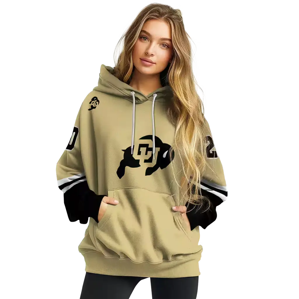 customized colorado buffaloes striped sleeves gold hoodie high quality customized colorado buffaloes striped sleeves gold hoodie high quality