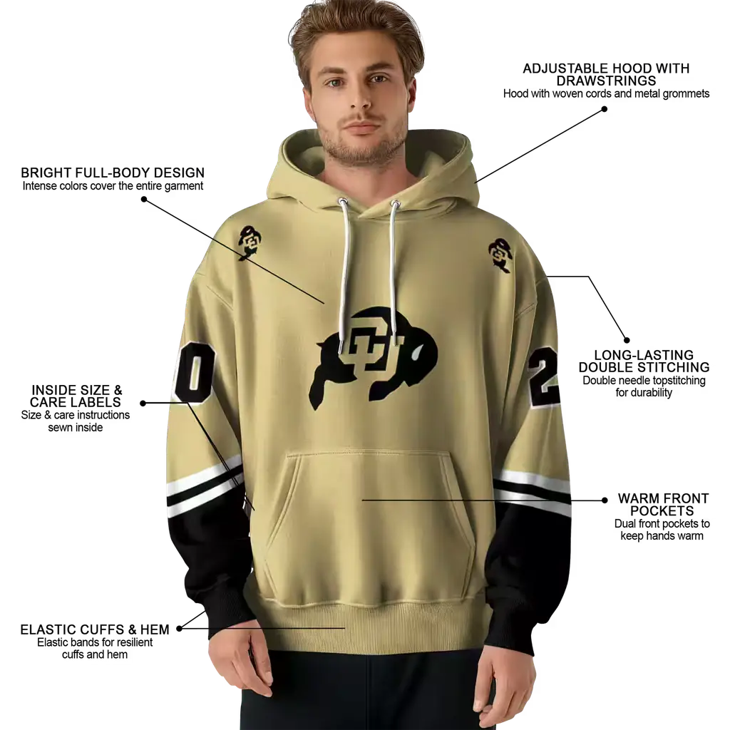 customized colorado buffaloes striped sleeves gold hoodie latest model customized colorado buffaloes striped sleeves gold hoodie latest model