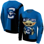 customized creighton bluejays baby yoda blue black hoodie best selling