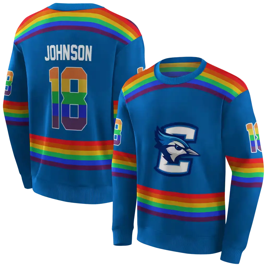 customized creighton bluejays rainbow stripes blue hoodie premium grade customized creighton bluejays rainbow stripes blue hoodie premium grade
