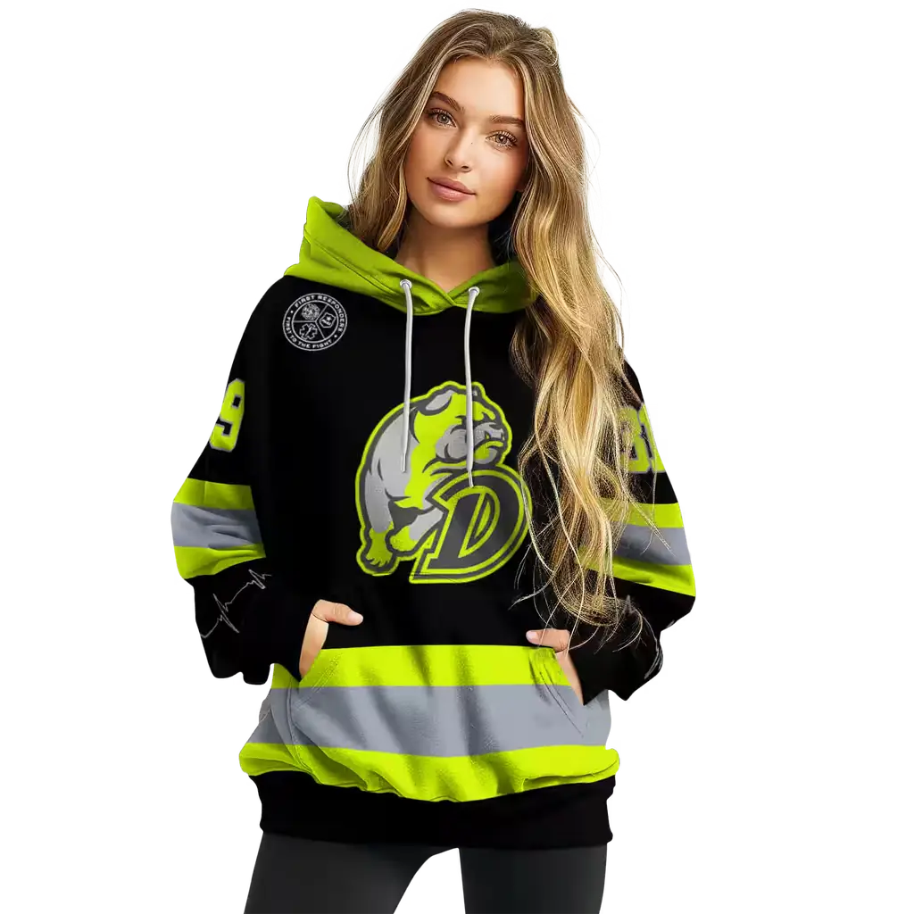 customized drake bulldogs safety motif black neon green hoodie high quality customized drake bulldogs safety motif black neon green hoodie high quality