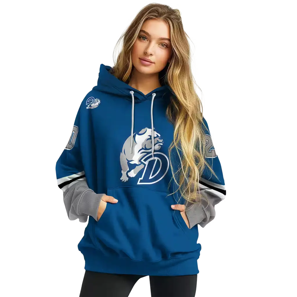 customized drake bulldogs striped sleeves blue hoodie high quality customized drake bulldogs striped sleeves blue hoodie high quality